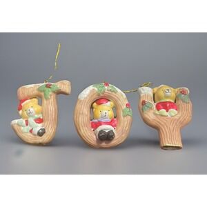 VTG‎ Christmas Around The World 3 Pc JOY Bear Ornament Set Made in Taiwan W box
